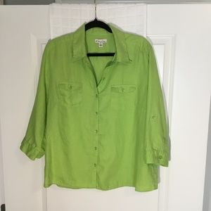 Kim Rogers Ladies Button Down Top Lime Green Size PXL